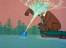 Screenshots from the 1958 Hanna-Barbera cartoon The Stout Trout