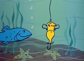 Screenshots from the 1958 Hanna-Barbera cartoon The Stout Trout