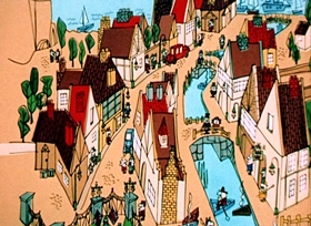 Screenshots from the 1958 UPA cartoon Sailing and Village Band