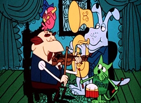 Screenshots from the 1958 UPA cartoon Sailing and Village Band