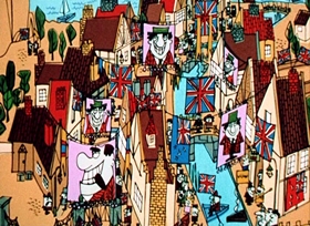 Screenshots from the 1958 UPA cartoon Sailing and Village Band