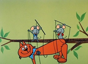Screenshots from the 1959 Hanna-Barbera cartoon Puppet Pals