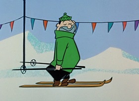 Screenshots from the 1959 Hanna-Barbera cartoon Ski Champ Chump