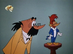 Screenshots from the 1960 Walter Lantz cartoon How To Stuff a Woodpecker