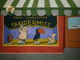 Screenshots from the 1960 Walter Lantz cartoon How To Stuff a Woodpecker