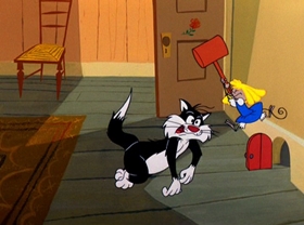 Screenshots from the 1960 Warner Bros. cartoon Goldimouse and the Three Cats