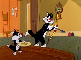 Screenshots from the 1960 Warner Bros. cartoon Goldimouse and the Three Cats