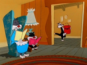 Screenshots from the 1960 Warner Bros. cartoon Goldimouse and the Three Cats