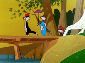 Screenshots from the 1960 Warner Bros. cartoon Goldimouse and the Three Cats