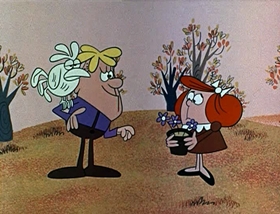 Screenshots from the 1961 Jay Ward Productions cartoon Felicia and the Pot of Pinks