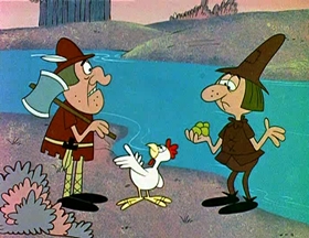 Screenshots from the 1961 Jay Ward Productions cartoon The Magic Chicken