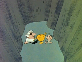 Screenshots from the 1961 Jay Ward Productions cartoon Alladin and His Magic Lamp