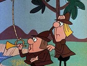 Screenshots from the 1961 Jay Ward Productions cartoon The Thirteen Helmets