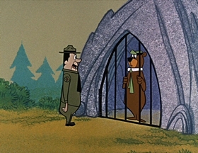 Screenshots from the 1961 Hanna-Barbera cartoon Booby Trapped Bear
