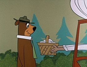 Screenshots from the 1961 Hanna-Barbera cartoon Booby Trapped Bear