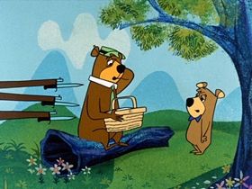 Screenshots from the 1961 Hanna-Barbera cartoon Missile Bound Yogi