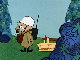 Screenshots from the 1961 Hanna-Barbera cartoon Missile Bound Yogi