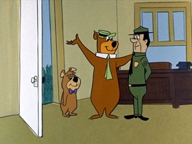 Screenshots from the 1961 Hanna-Barbera cartoon Threadbare Bear