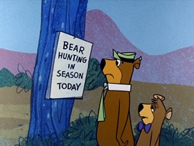 Screenshots from the 1961 Hanna-Barbera cartoon Threadbare Bear