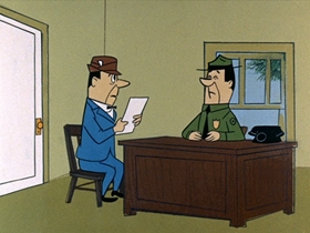 Screenshots from the 1961 Hanna-Barbera cartoon Threadbare Bear