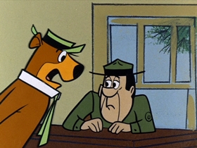 Screenshots from the 1961 Hanna-Barbera cartoon Threadbare Bear