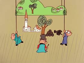 Screenshots from the 1961 Bagdasarian Productions cartoon Yankee Doodle