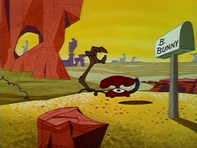 Screenshots from the 1961 Warner Bros. cartoon Compressed Hare