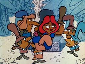 Screenshots from the 1961 Jay Ward Productions cartoon Snow White Meets Rapunzel