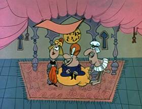 Screenshots from the 1962 Jay Ward Productions cartoon The Flying Carpet