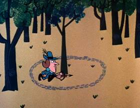 Screenshots from the 1962 Jay Ward Productions cartoon The Seven Chickens