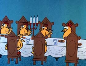 Screenshots from the 1962 Jay Ward Productions cartoon The Seven Chickens