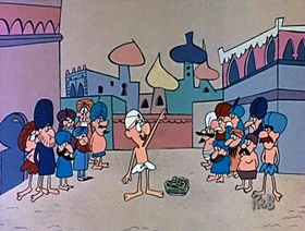 Screenshots from the 1962 Jay Ward Productions cartoon The Teeth of Bagdad