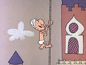 Screenshots from the 1962 Jay Ward Productions cartoon The Teeth of Bagdad