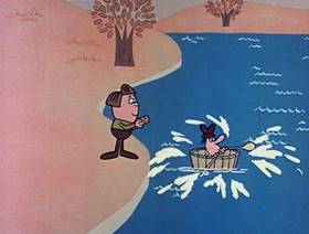 Screenshots from the 1962 Jay Ward Productions cartoon The Little Man in the Boat
