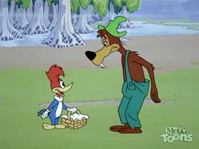 Screenshots from the 1962 Walter Lantz cartoon Little Woody Riding Hood