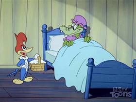 Screenshots from the 1962 Walter Lantz cartoon Little Woody Riding Hood