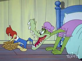 Screenshots from the 1962 Walter Lantz cartoon Little Woody Riding Hood