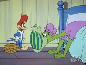 Screenshots from the 1962 Walter Lantz cartoon Little Woody Riding Hood