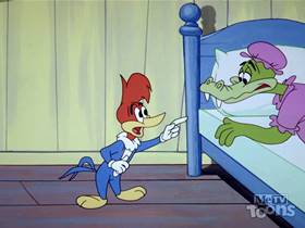 Screenshots from the 1962 Walter Lantz cartoon Little Woody Riding Hood