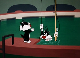 Screenshots from the 1962 Warner Bros. cartoon Fish and Slips