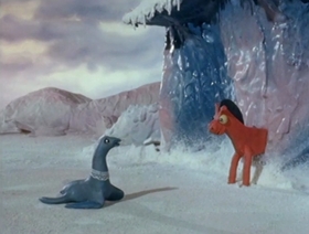 Screenshots from the 1963 Clokey Productions cartoon Santa Witch