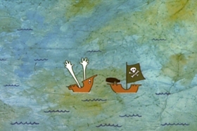 Screenshots from the 1963 Walter Lantz cartoon Hi-Seas Hi-Jacker