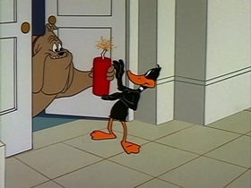 Screenshots from the 1963 Warner Bros. cartoon Fast Buck Duck