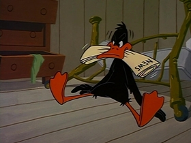 Screenshots from the 1963 Warner Bros. cartoon Fast Buck Duck