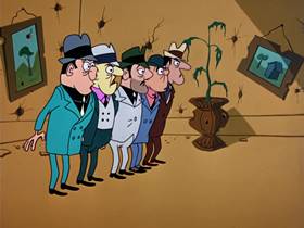 Screenshots from the 1963 Warner Bros. cartoon The Unmentionables