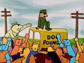 Screenshots from the 1964 Warner Bros. cartoon Bartholomew Versus the Wheel