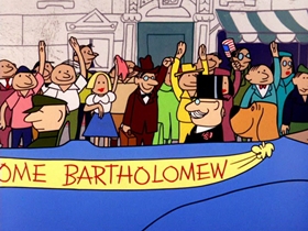 Screenshots from the 1964 Warner Bros. cartoon Bartholomew Versus the Wheel