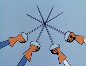 Screenshots from the 1964 UPA cartoon The Three Musketeers (Part 1)