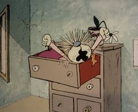 Screenshots from the 1965 Rembrandt Films cartoon Home Sweet Nudnik