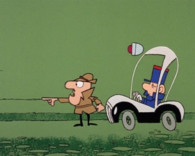 Screenshots from the 1965 DePatie Freleng cartoon The Great DeGaulle Stone Operation